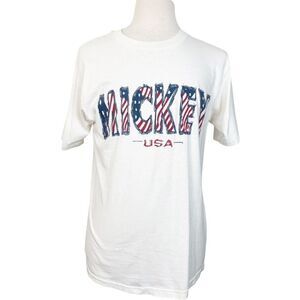Vintage Mickey Mouse T-Shirt Large White Single Stitch USA American Flag